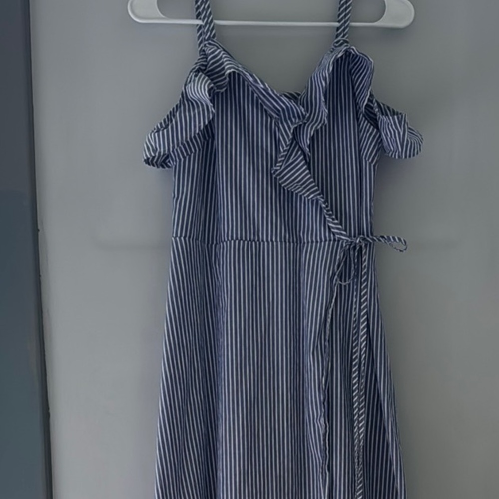 BP Blue and White Ruffled Wrap Sundress